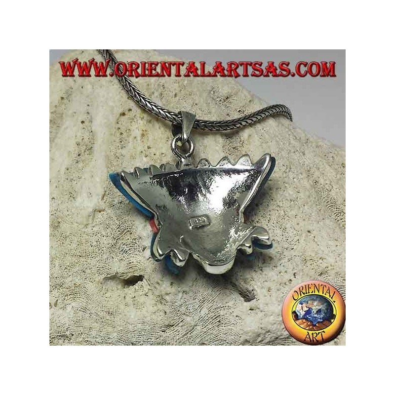 Colgante de plata, cabeza de indio nativo con tocado de plumas turquesa