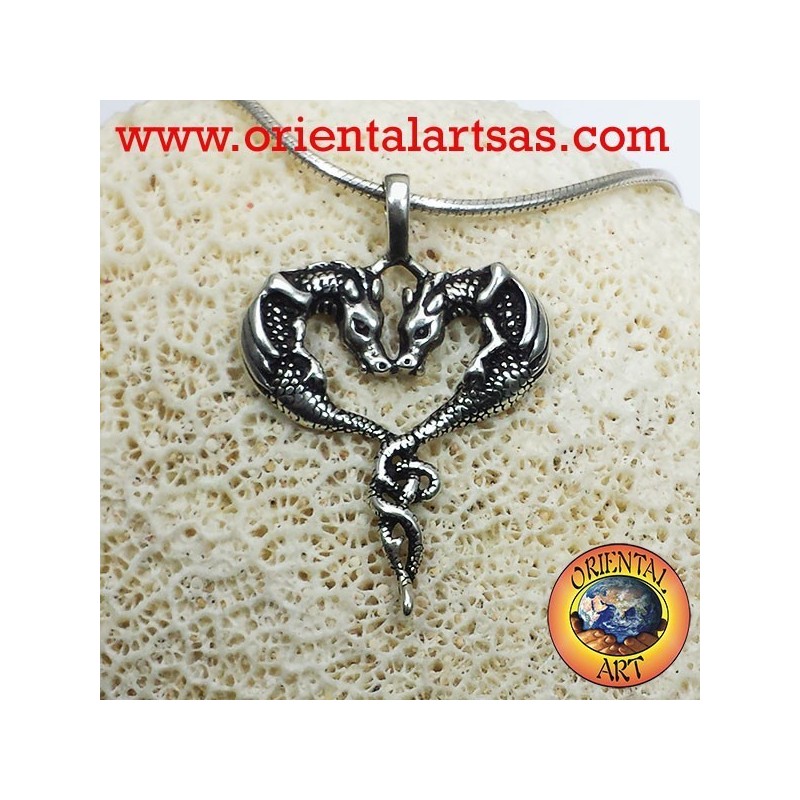 Ciondolo coppia di draghi innamorati in argento