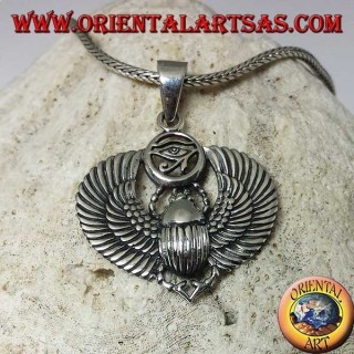 Pendentif en argent, scarabée égyptien avec oeil de Horus