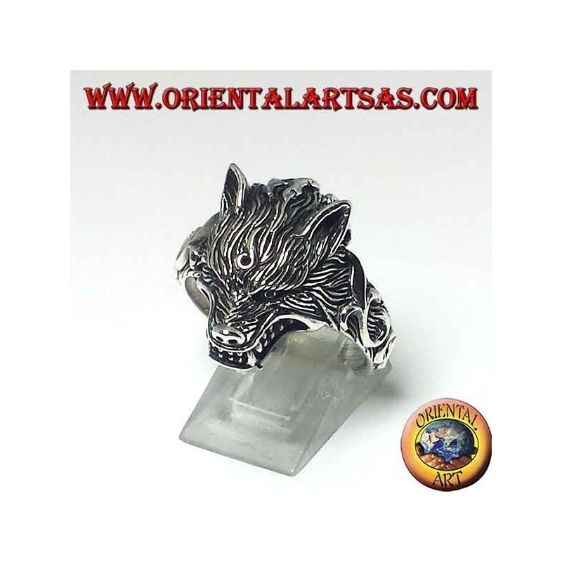Bague en argent 925, avec une tête de loup qui grogne