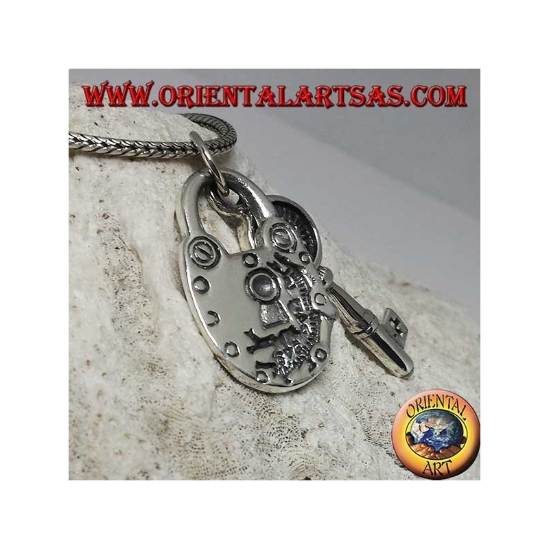 Anhänger aus 925er Silber mit Vorhängeschloss und Schlüssel mit Uhr
