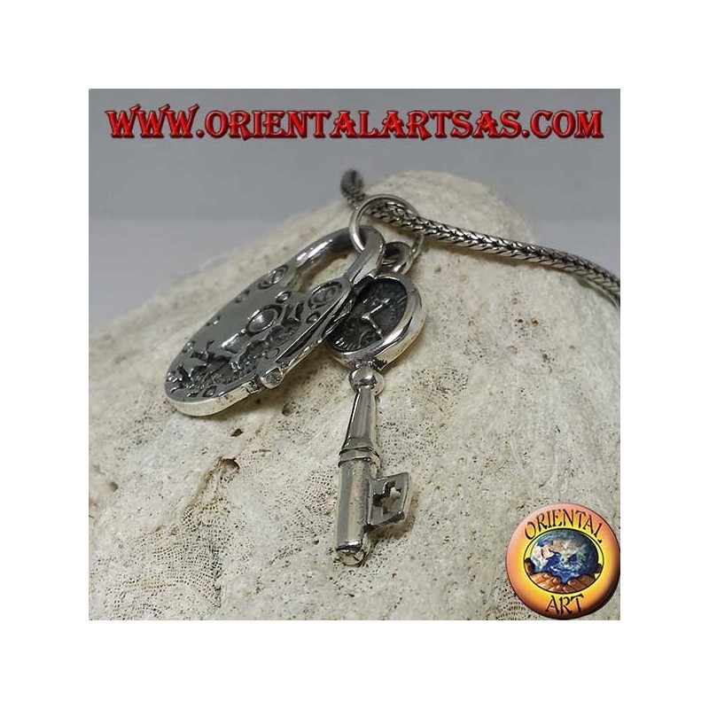 Anhänger aus 925er Silber mit Vorhängeschloss und Schlüssel mit Uhr