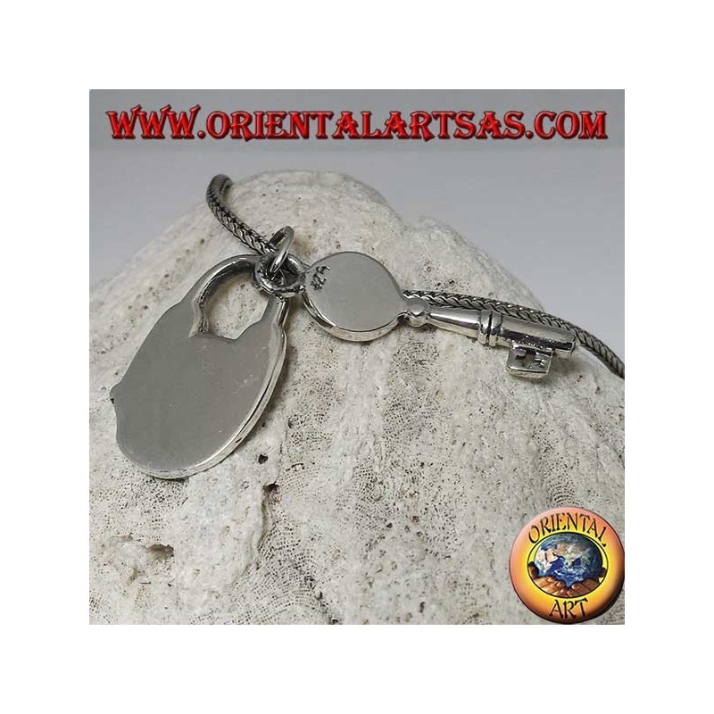 Pendant made of 925 silver of a padlock and key with clock