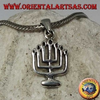 Ciondolo in argento della Menorah lampada ad olio a sette braccia (piccolo)