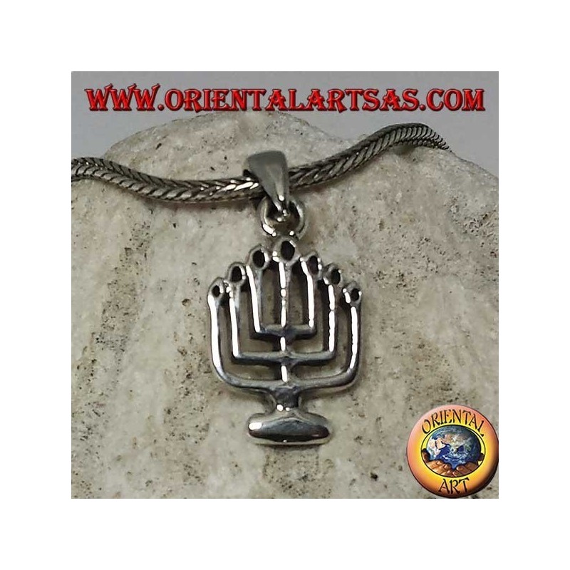 Pendentif en argent de la lampe à huile Menorah à sept bras (petit)
