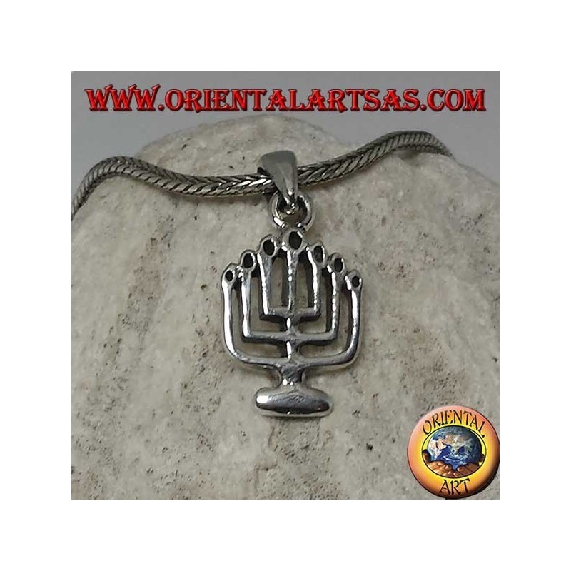 Colgante de plata de la lámpara de aceite Menorah con siete brazos (pequeño)