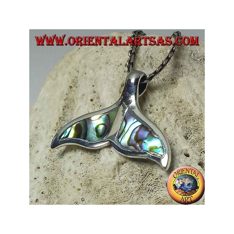 Silber Delphin Schwanz Anhänger mit Paua Muschel