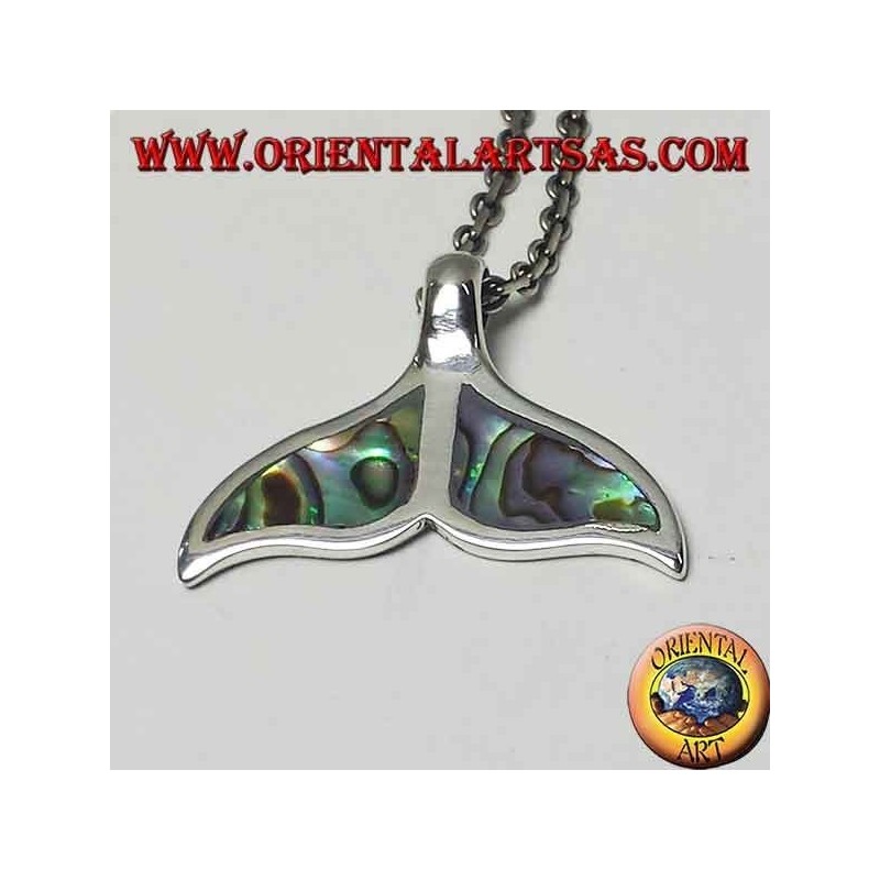Pendentif queue de dauphin en argent avec coquille de paua