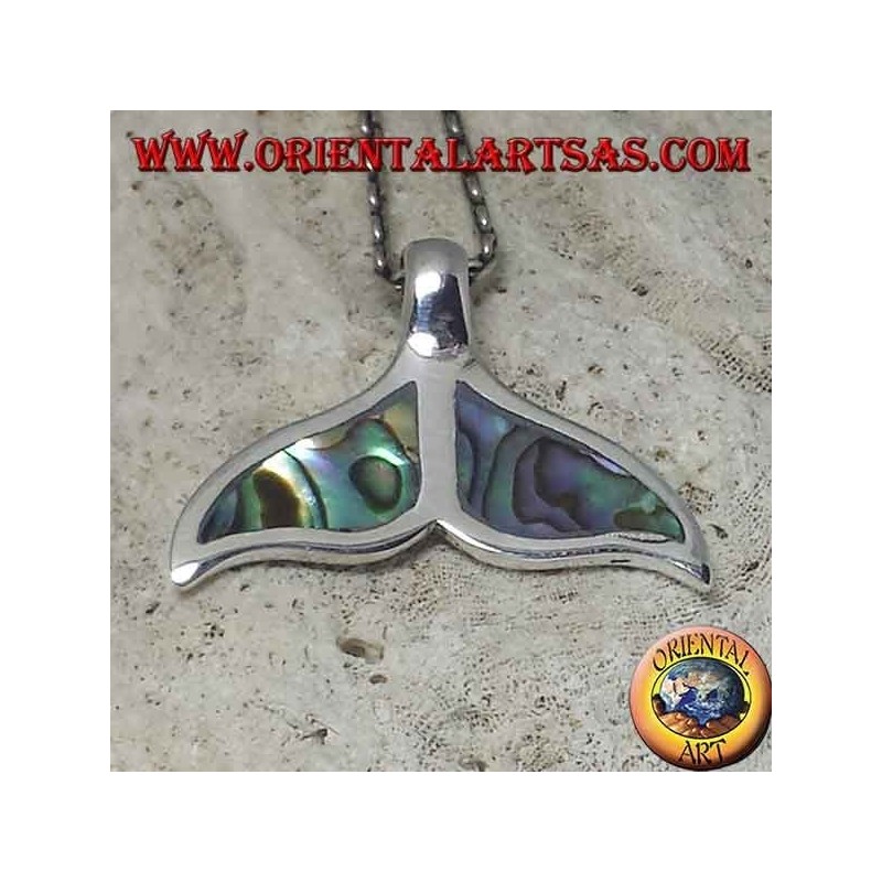 Pendentif queue de dauphin en argent avec coquille de paua
