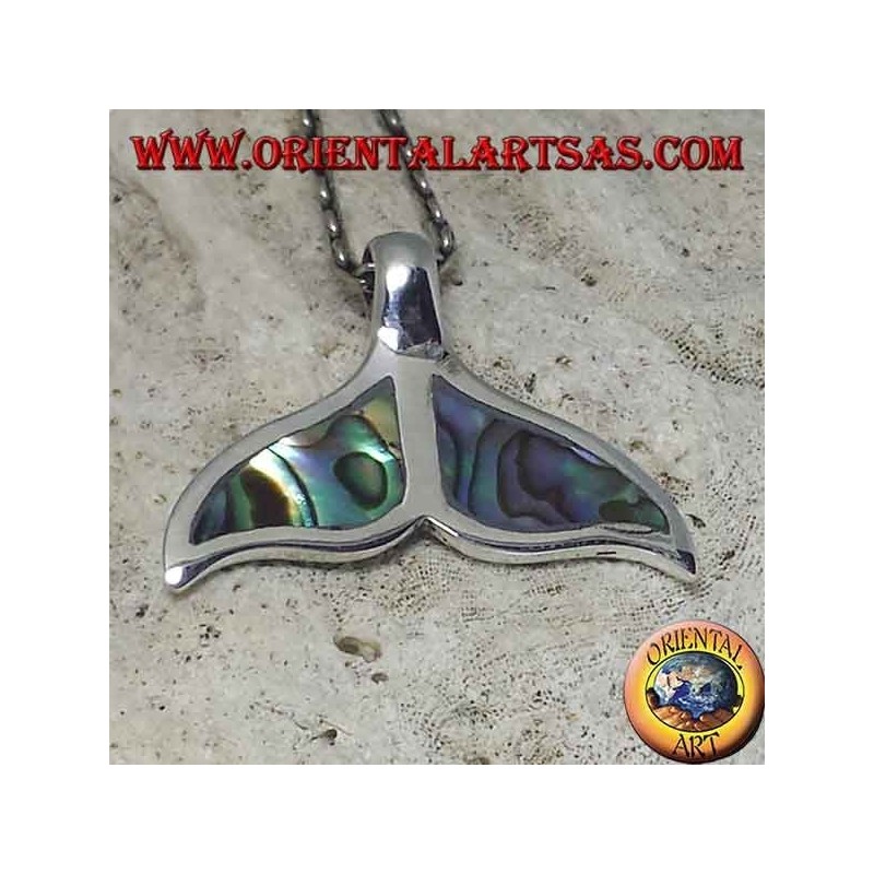 Pendentif queue de dauphin en argent avec coquille de paua