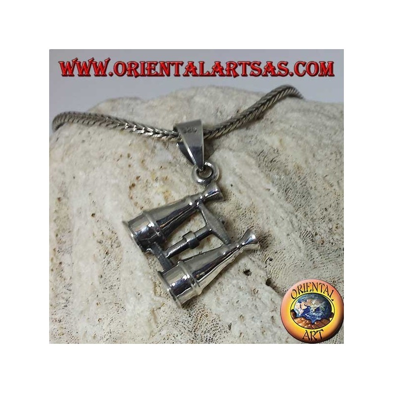 Silver pendant in the shape of binoculars