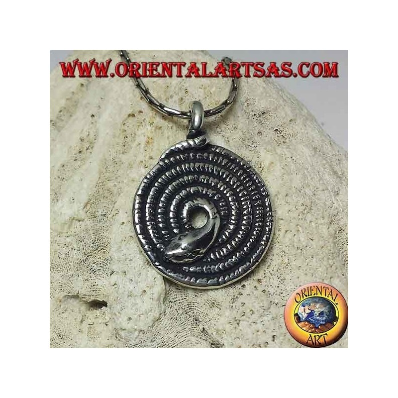 Silver pendant, sacred spiral of the kundalini snake