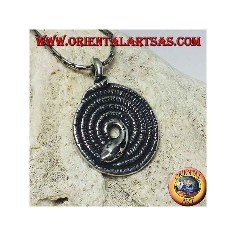 Silver pendant, sacred spiral of the kundalini snake