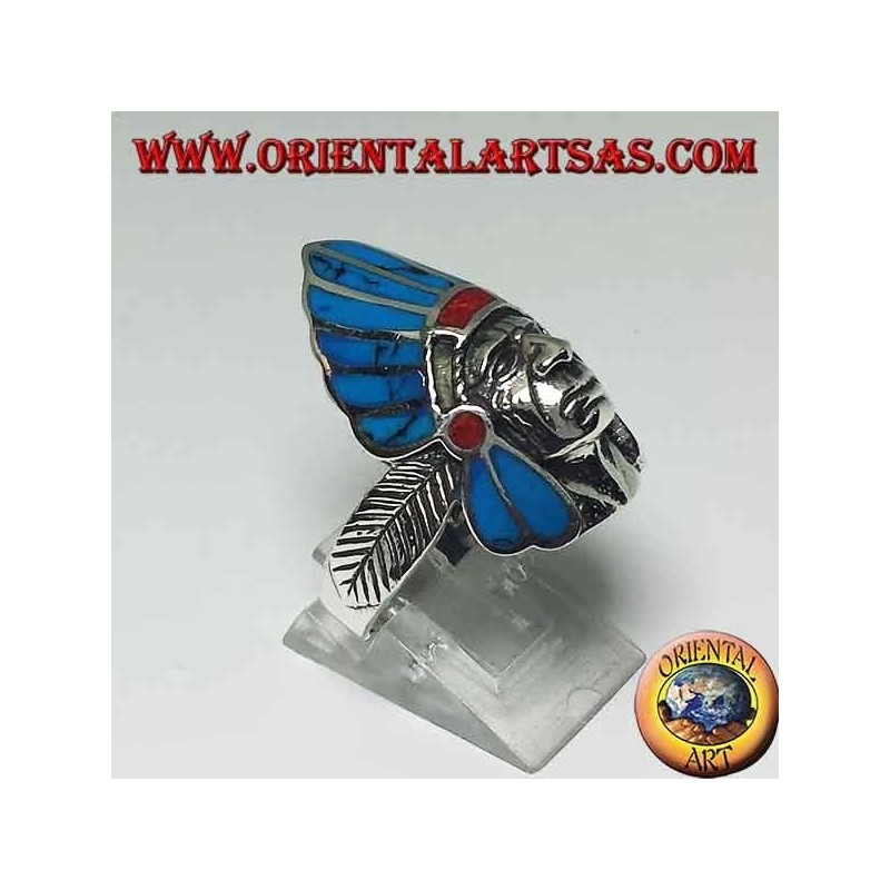 Anello in argento Indiano D'America nativi con piume di turchese