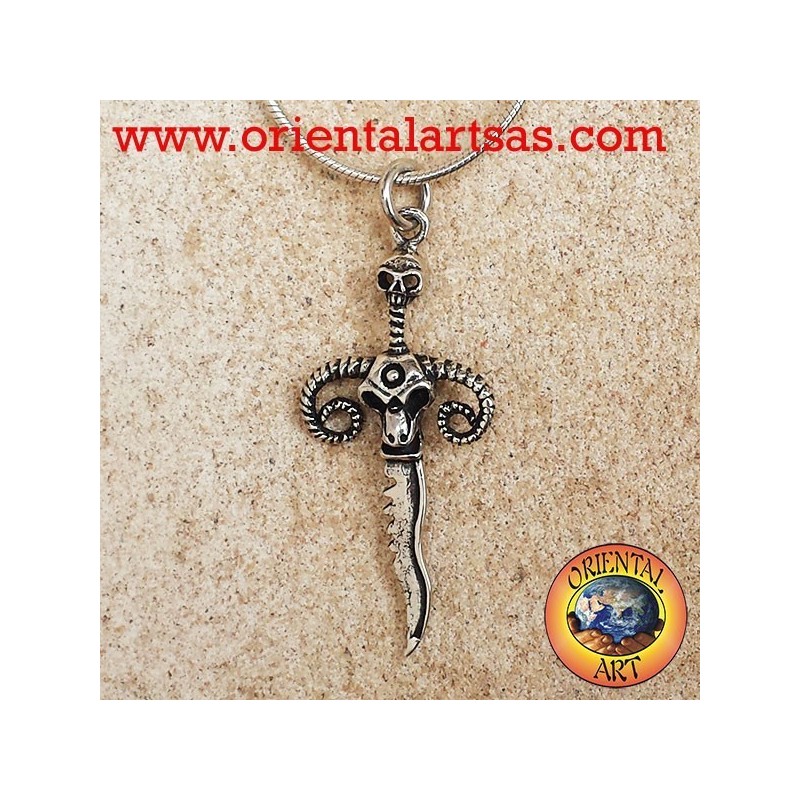 dagger pendant with skull and silver ram horns