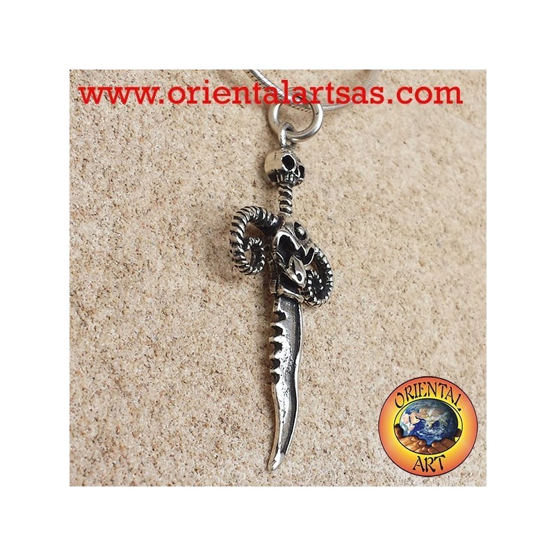 dagger pendant with skull and silver ram horns