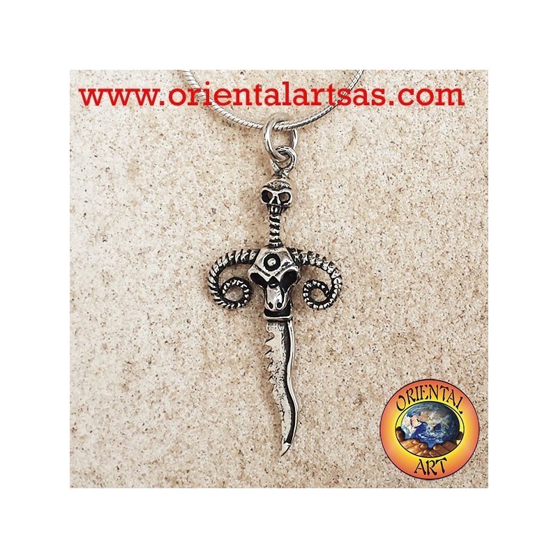 dagger pendant with skull and silver ram horns