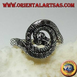 Anillo de serpiente cobra plateada espiral sagrada de kundalini