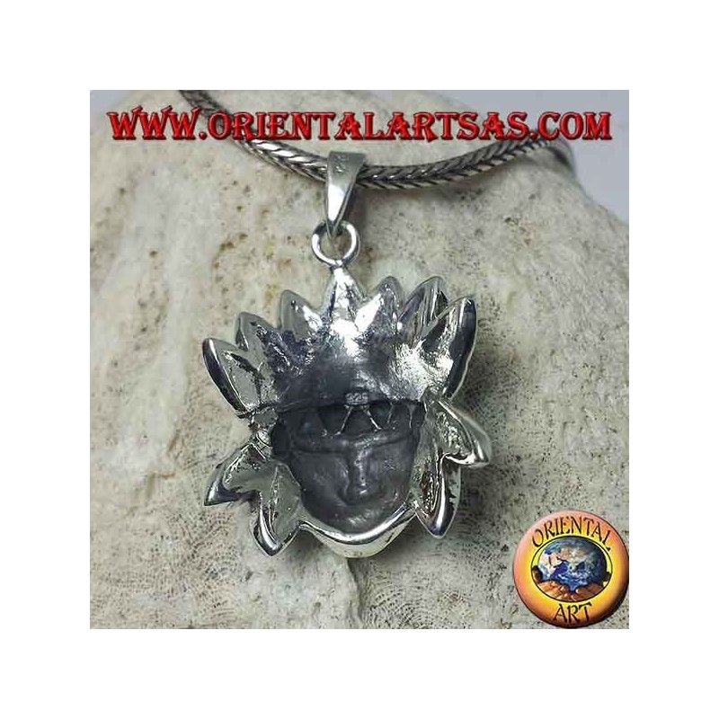 Colgante de plata, indio nativo con tocado de plumas turquesa