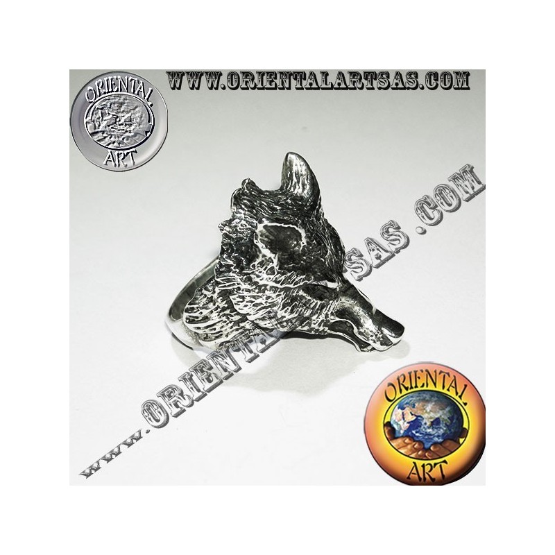 Anello in argento testa di lupo (grande)