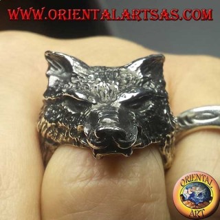 Anello in argento testa di lupo (grande)