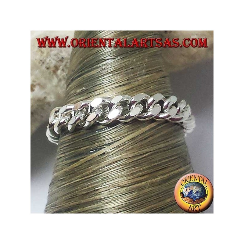 Silver ring, small soft curb chain