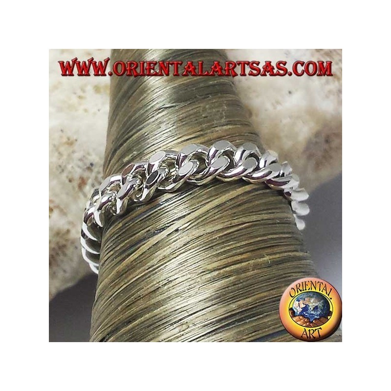 Bague en argent, petite chaîne gourmette souple