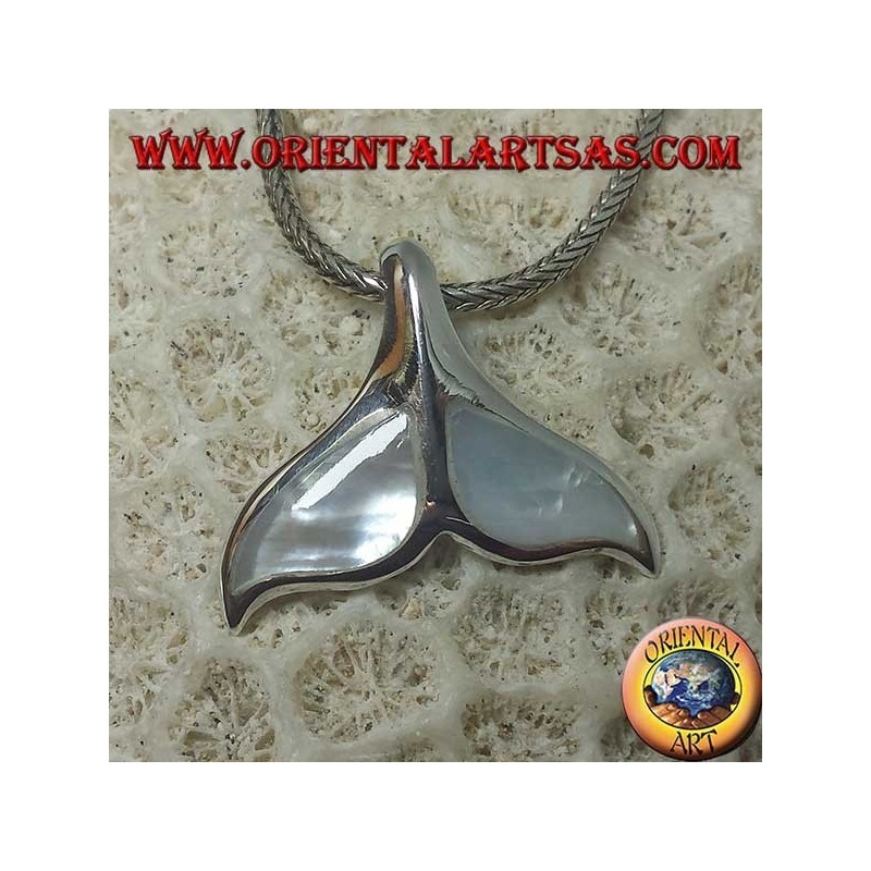 Silber Walschwanz Anhänger mit Perlmutt (groß)