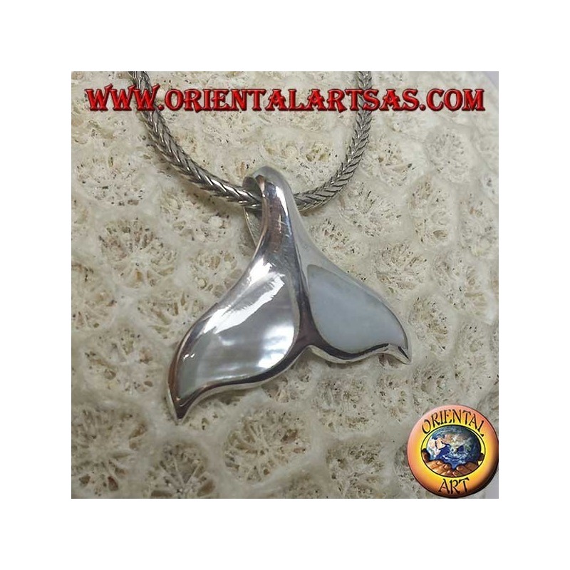 Colgante de plata de cola de ballena con madreperla (grande)