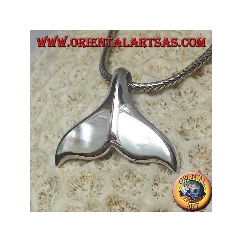 Silber Walschwanz Anhänger mit Perlmutt (groß)