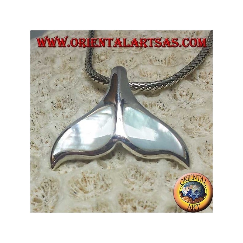 Colgante de plata de cola de ballena con madreperla (grande)