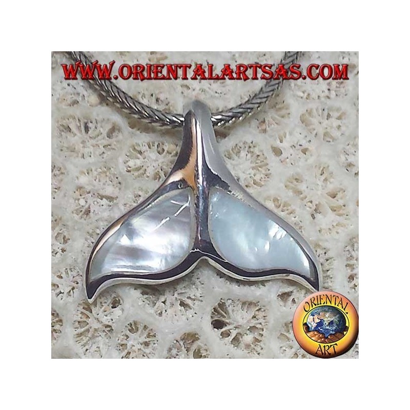 Ciondolo in argento coda di balena con madreperla (grande)