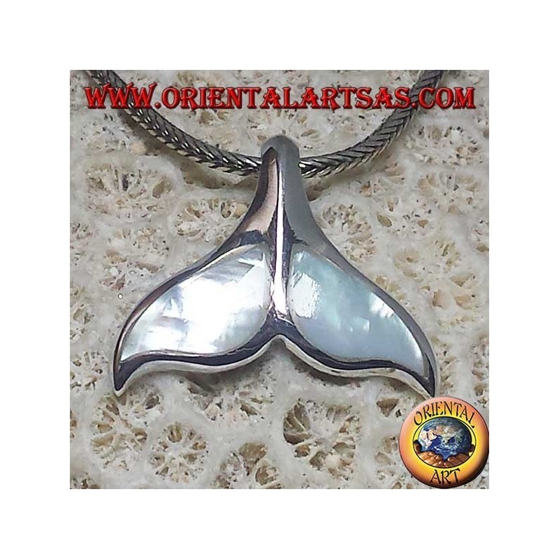 Pendentif queue de baleine en argent avec nacre (grand)