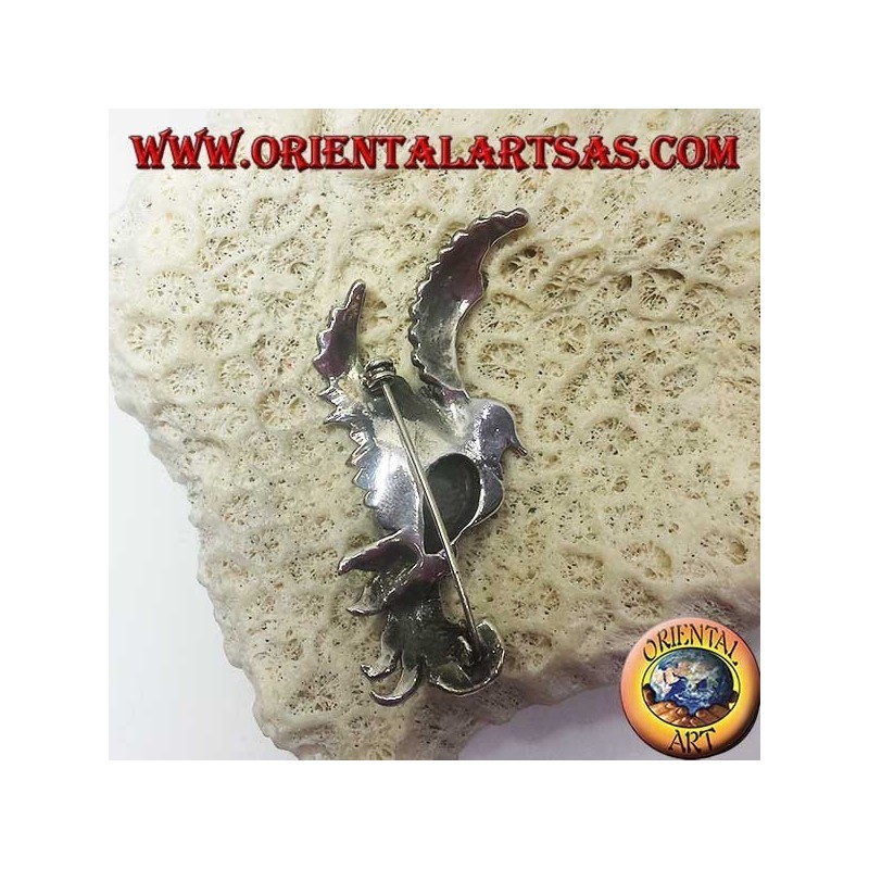 Broche en argent du phénix avec agate verte et marcassites