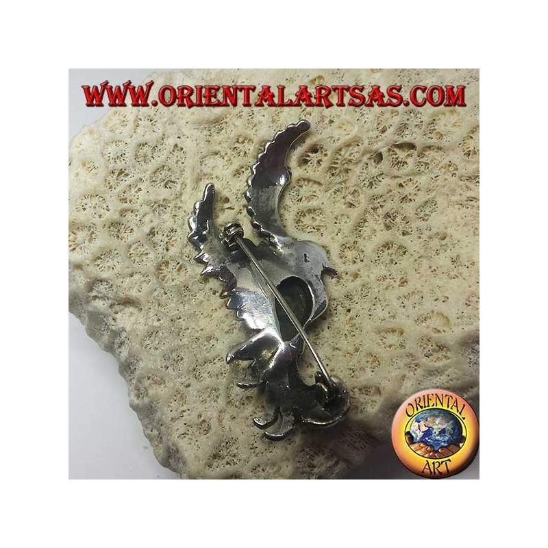 Silver brooch of the phoenix with green agate and marcasites