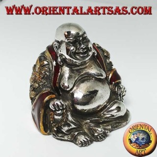 Skulptur des lächelnden Buddha der Fülle signiert "Magrino" in 925er Silber laminiert
