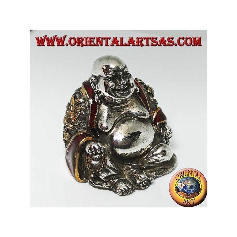 Sculpture of the smiling Buddha of abundance signed "Magrino" laminated in 925 silver