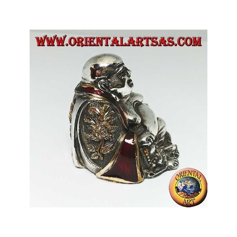 Sculpture of the smiling Buddha of abundance signed "Magrino" laminated in 925 silver