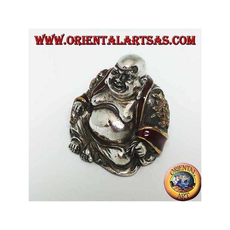 Sculpture of the smiling Buddha of abundance signed "Magrino" laminated in 925 silver