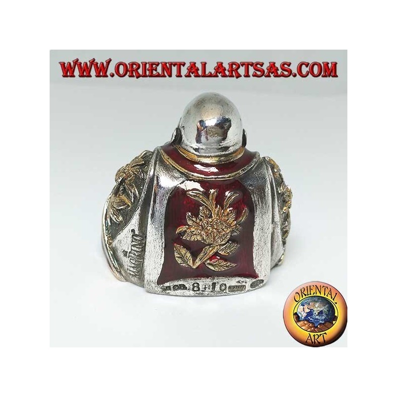 Sculpture of the smiling Buddha of abundance signed "Magrino" laminated in 925 silver