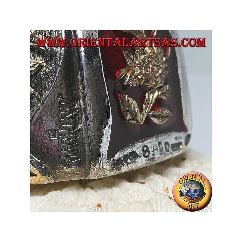 Sculpture of the smiling Buddha of abundance signed "Magrino" laminated in 925 silver