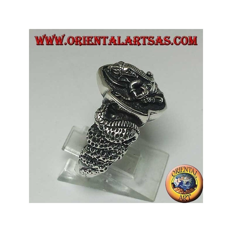Anello in argento, di Ganesh seduto con cobra su entrambi i lati