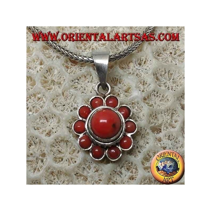 Ciondolo in argento con corallo antico a forma di margherita 
