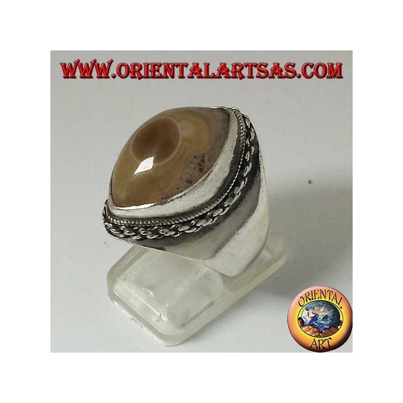 Silver ring with third eye of Shiva agate and chain border