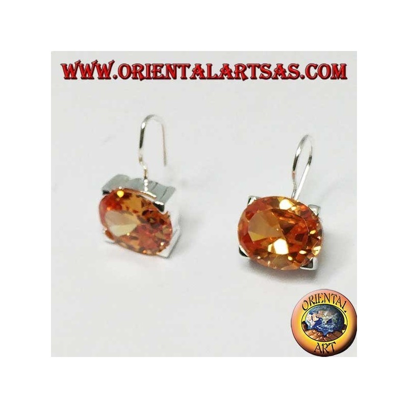 Pendientes de plata con circonita Champagne facetada ovalada