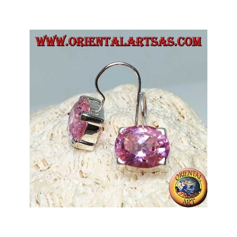 Orecchini in argento con zircone rosa di francia ,  sfaccettato ovale