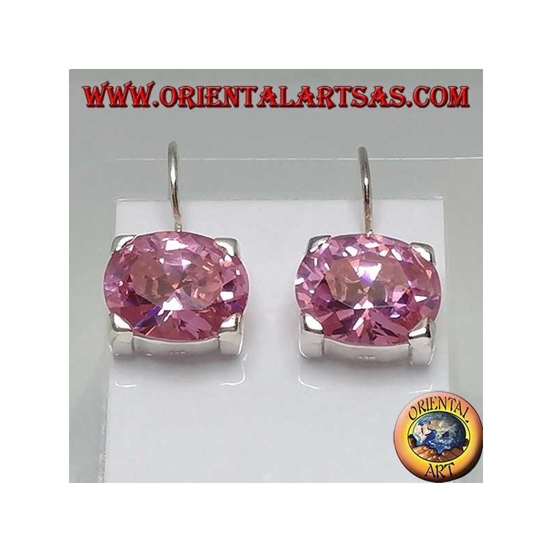 Silberohrringe mit rosa französischem Zirkon, oval facettiert