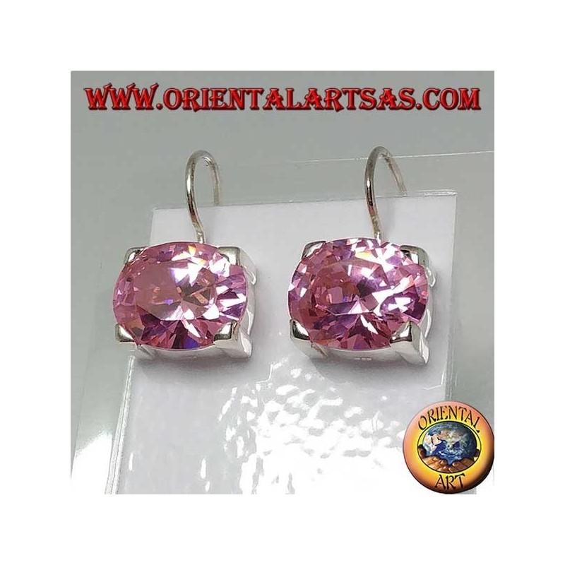 Orecchini in argento con zircone rosa di francia ,  sfaccettato ovale