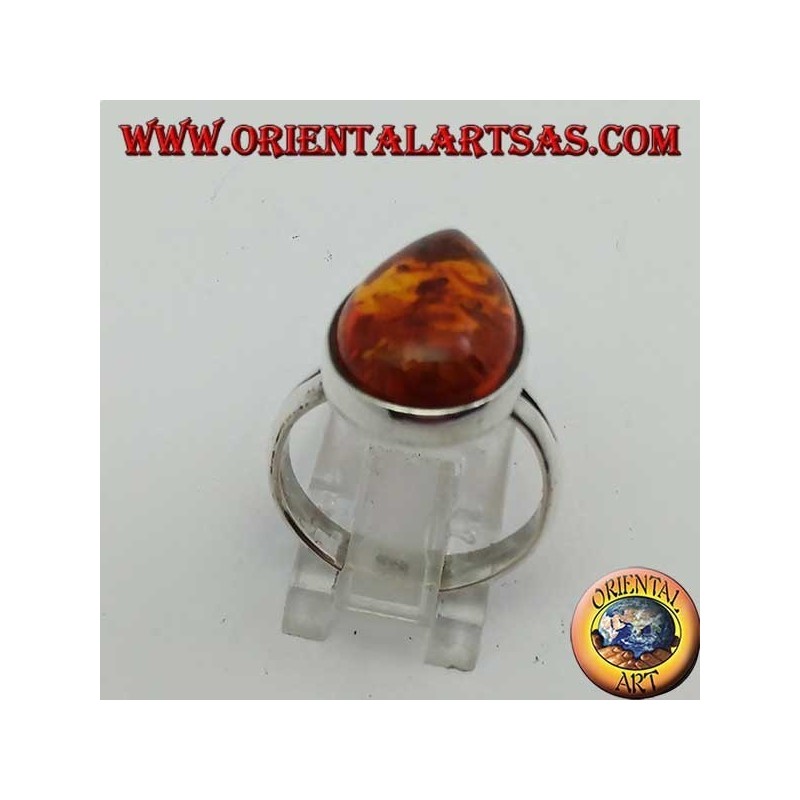 Bague simple en argent avec goutte d'ambre