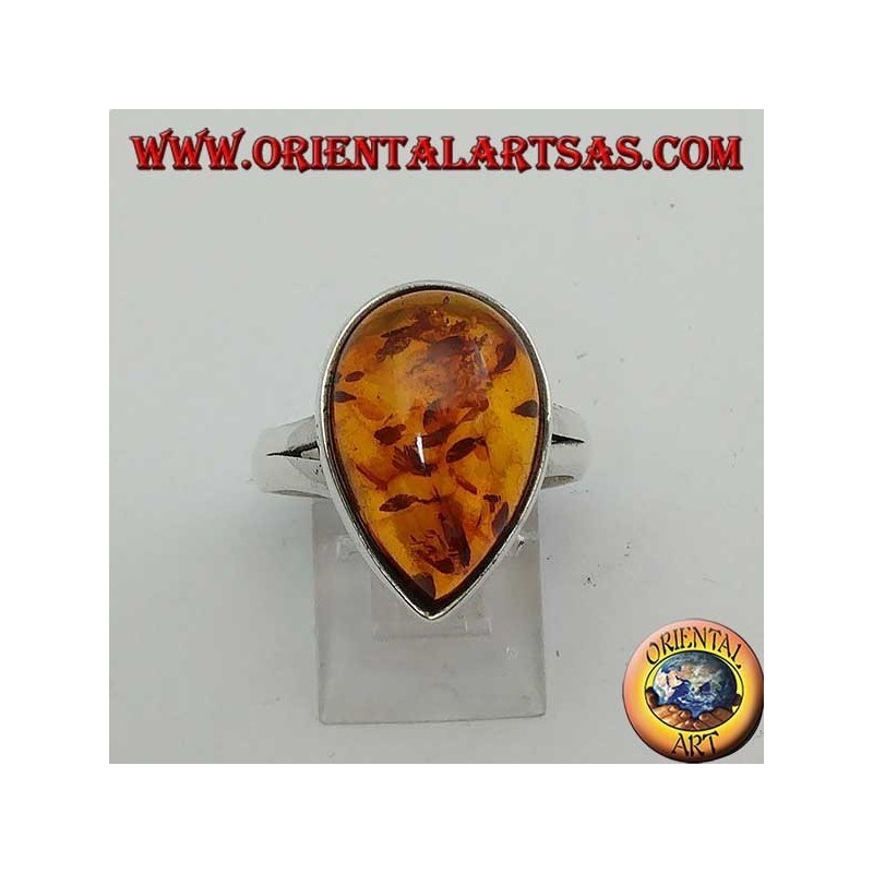 Simple silver ring with drop amber